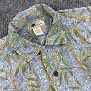 Joe Marlin Button Up Shirt 3X Blue Bamboo Palm‎ Print Rayon Blend Mens